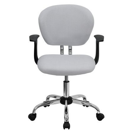 Flash Furniture Mesh Task Chair, 17-1/4" to 21", Fixed Arms, White H-2376-F-WHT-ARMS-GG